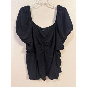 Torrid Cut Out Top Womens 2 Black Excellent Ruched Puff Sleeve Rayon Spandex